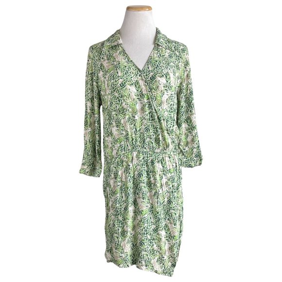 Cabi Dress Faux Wrap Bodice Palm Leaf Green White Print Style 280 Size Medium - Picture 1 of 6